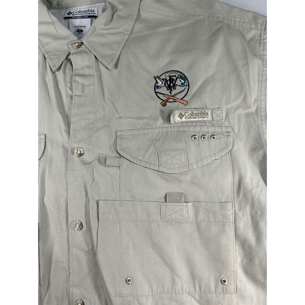 Columbia PFG Mens Fishing Shirt Tan Short Sleeve Vented Cotton FM7130 Medium